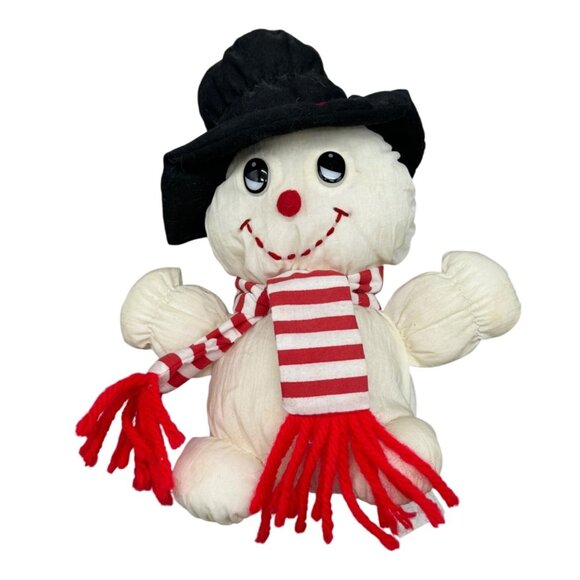 vintage snowman plush Christmas tree ornament white black top hat scarf 6" READ - Picture 1 of 9